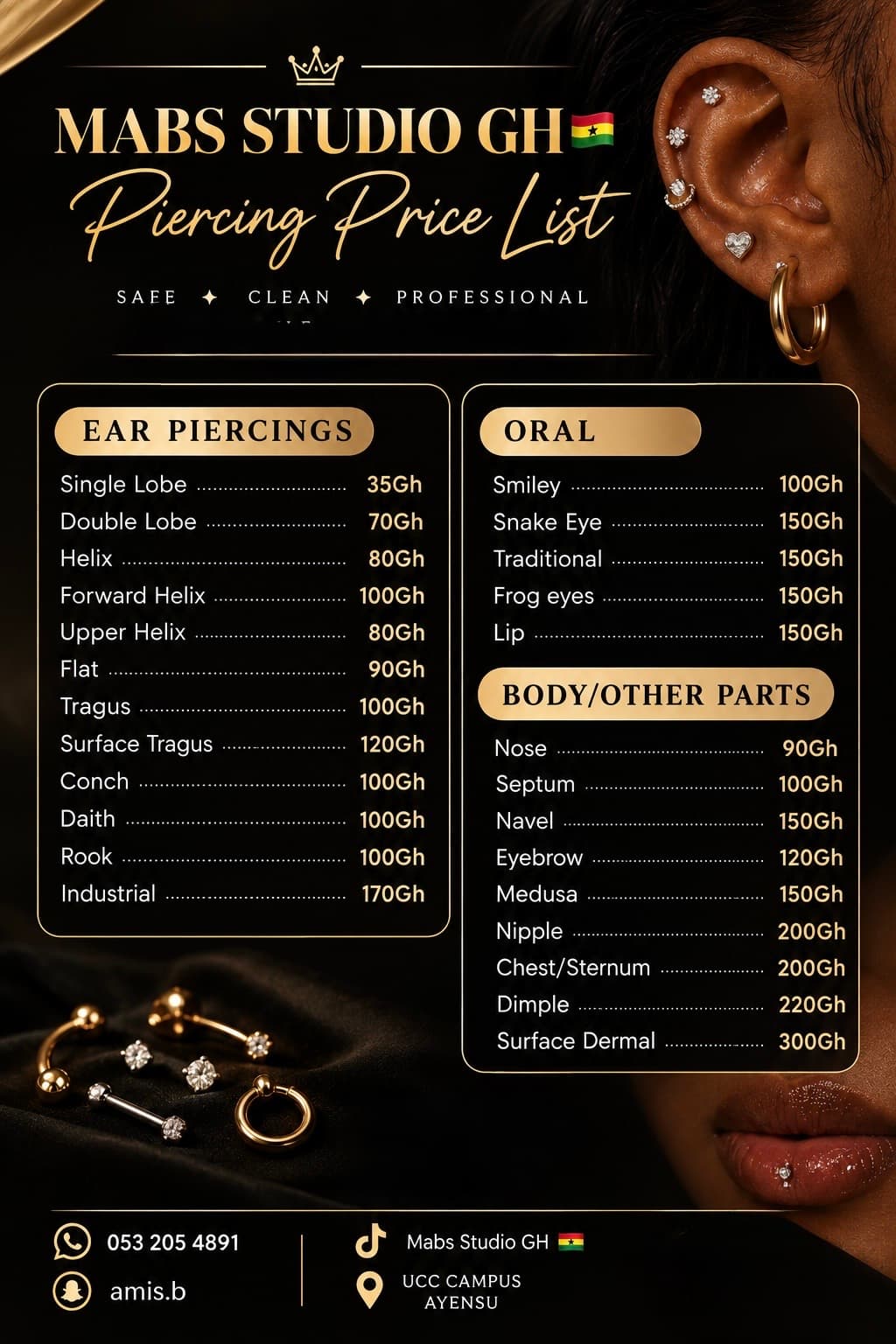 PIERCING PRICE LIST